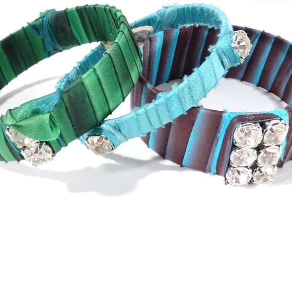 Lee Angel Green Blue Brown Wrapped Crystal Bangle Set of 3 NWT 450 - Picture 2 of 9